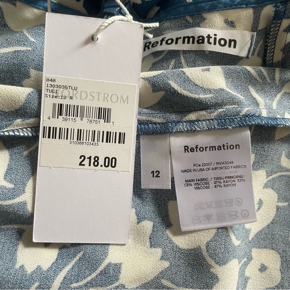 NWT REFORMATION Gavin Back Cut Out Midi Dress in Tuli Blue & White Floral Sz 12 - Picture 6 of 6